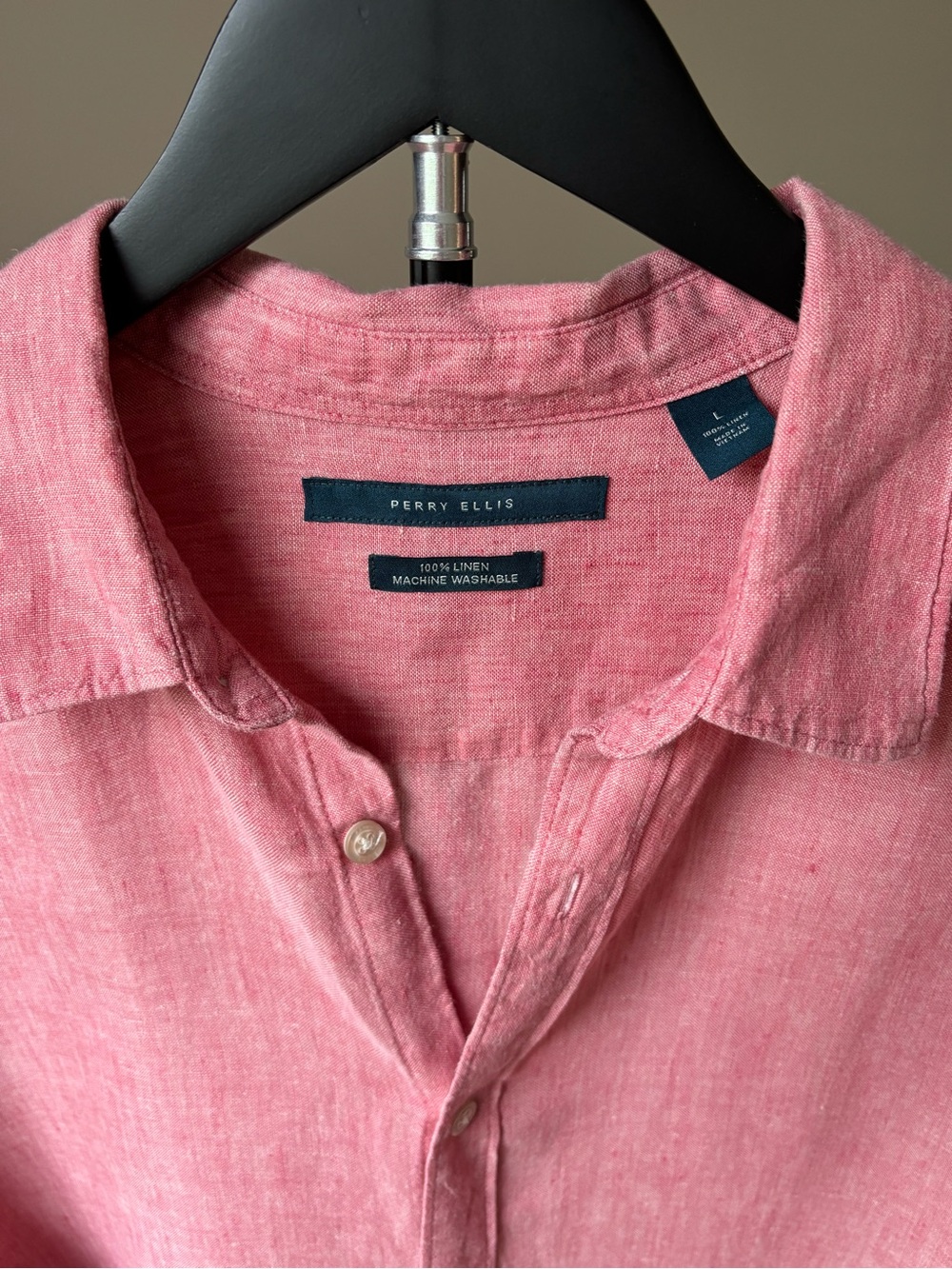 Perry Ellis 100% LINEN, SIZE L, Men’s Pink Linen Button-Down Shirt - Picture 5 of 5